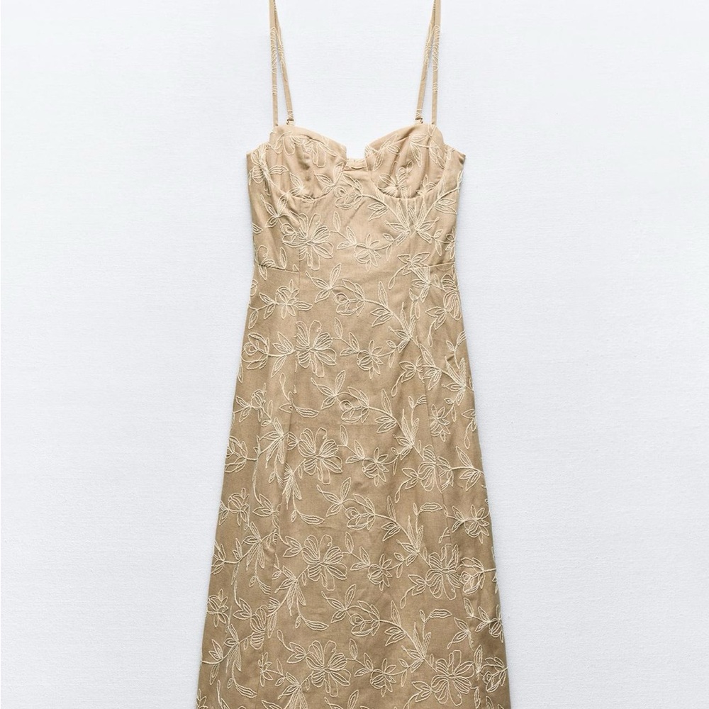 Zara Embroidered Floral Midi Dress